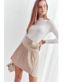 Pleated skirt made of eco-leather, light beige 7965 - Online store - Boutique